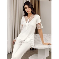 بيجاما نسائي اكمام قصيرة لون سكري FTS-F8039-EKR