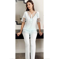 بيجاما نسائي اكمام قصيرة لون اخضر-نعناعي FTS-F8039-YEL-NAN