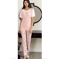 بيجاما نسائي اكمام قصيرة لون زهري FTS-F8040-PEM