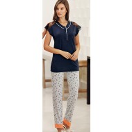 بيجاما نسائي اكمام قصيرة لون ازرق داكن FTS-F8043-LAC