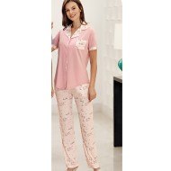 بيجاما نسائي اكمام قصيرة لون وردي جاف FTS-F8044-GUL