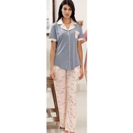 بيجاما نسائي اكمام قصيرة لون ازرق نيلي FTS-F8044-IND