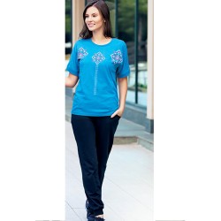 بيجاما نسائي اكمام قصيرة لون ساكس ازرق FTS-F8054-MAV بيجاما نسائي اكمام قصيرة لون ساكس ازرق FTS-F8054-MAV