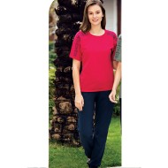 بيجاما نسائي اكمام قصيرة لون احمر FTS-F8056-KIR