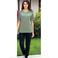 بيجاما نسائي اكمام قصيرة لون اخضر FTS-F8056-YEL