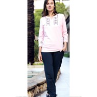 بيجاما نسائي اكمام طويلة لون بودرة زهري FTS-F8058-PEM