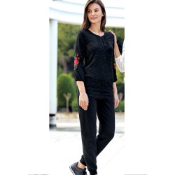 بيجاما نسائي اكمام طويلة لون اسود FTS-F8059-SYH بيجاما نسائي اكمام طويلة لون اسود FTS-F8059-SYH