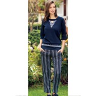 بيجاما نسائي اكمام قصيرة لون ازرق داكن FTS-F8061-LAC