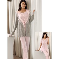 بيجاما نسائي 3 قطع لون زهري FTS-F8074-PEM