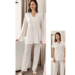 بيجاما نسائي 3 قطع لون سكري FTS-F8075-EKR بيجاما نسائي 3 قطع لون سكري FTS-F8075-EKR