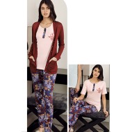 بيجاما نسائي 3 قطع لون بودرة FTS-F8076-PUD