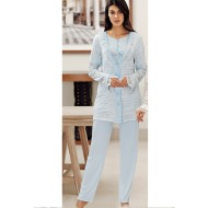 بيجاما نسائي 3 قطع لون ازرق FTS-F8077-MAV
