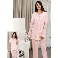 بيجاما نسائي 3 قطع لون زهري FTS-F8077-PEM