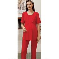 بيجاما نسائي حوامل اكمام قصيرة لون احمر FTS-M682-KIR