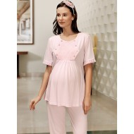 بيجاما نسائي حوامل اكمام قصيرة لون زهري FTS-M682-PEM