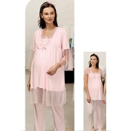 بيجاما نسائي  للحوامل اكمام طويلة لون زهري FTS-M684-PEM