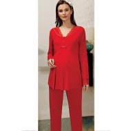 بيجاما نسائي حوامل اكمام طويلة لون احمر FTS-M686-KIR