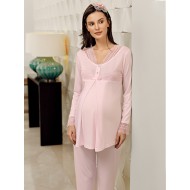 بيجاما نسائي حوامل اكمام طويلة لون زهري FTS-M686-PEM