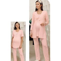 بيجاما نسائي للحوامل اكمام طويلة لون السلمون FTS-M687-SOM بيجاما نسائي للحوامل اكمام طويلة لون السلمون FTS-M687-SOM