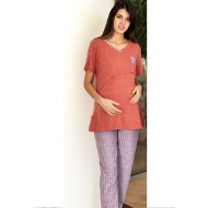 بيجاما نسائي حوامل اكمام قصيرة لون قرميدي FTS-M696-KRMT
