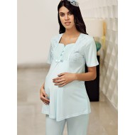 بيجاما نسائي حوامل اكمام قصيرة لون اخضر-نعناعي FTS-F689-YEL-NAN