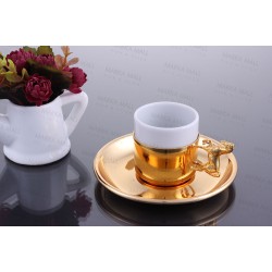 طقم قنجان قهوة خزف مع حوامل و اطباق مزخرفة من القصدير المطلي بالذهب INH-9624-ALT-BHZ طقم قنجان قهوة خزف مع حوامل و اطباق مزخرفة من القصدير المطلي بالذهب INH-9624-ALT-BHZ