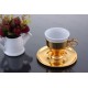 طقم قنجان قهوة خزف مع حوامل و اطباق مزخرفة من القصدير المطلي بالذهب INH-9682-ALT-BHZ