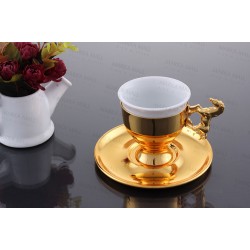 طقم قنجان قهوة خزف مع حوامل و اطباق مزخرفة من القصدير المطلي بالذهب INH-9684-ALT-BHZ طقم قنجان قهوة خزف مع حوامل و اطباق مزخرفة من القصدير المطلي بالذهب INH-9684-ALT-BHZ