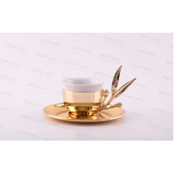 طقم قنجان قهوة خزف مع حوامل و اطباق مزخرفة من النحاس المطلي بالذهب INH-9788-ALT-BHZ طقم قنجان قهوة خزف مع حوامل و اطباق مزخرفة من النحاس المطلي بالذهب INH-9788-ALT-BHZ