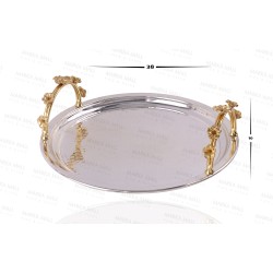 صينية مزخرفة لون فضي-ذهبي INH-9941-GUM-ALT صينية مزخرفة لون فضي-ذهبي INH-9941-GUM-ALT