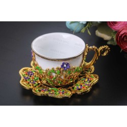 طقم قنجان قهوة خزف مع حوامل و اطباق مزخرفة من القصدير-النحاس INH-9994-RNK.ALT-BHZ طقم قنجان قهوة خزف مع حوامل و اطباق مزخرفة من القصدير-النحاس INH-9994-RNK.ALT-BHZ