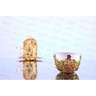 طقم قنجان قهوة عربية خزف مع حوامل مزخرفة من القصدير-النحاس INH-9995-RNK.ALT-BHZ