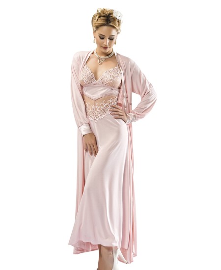 Cotton Bridal Nighty Six Pices Set Lingerie Natural Cotton 100% POWDER Color MG-7824-PUD