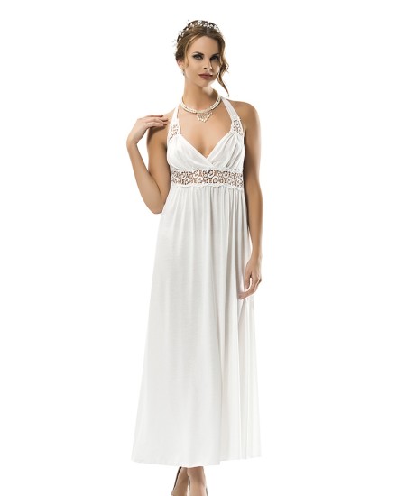Cotton Long Nightgown Set Lingerie Natural Cotton 100% WHITE Color MG-7911-BYZ