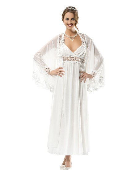 Cotton Long Nightgown Set Lingerie Natural Cotton 100% WHITE Color MG-7911-BYZ