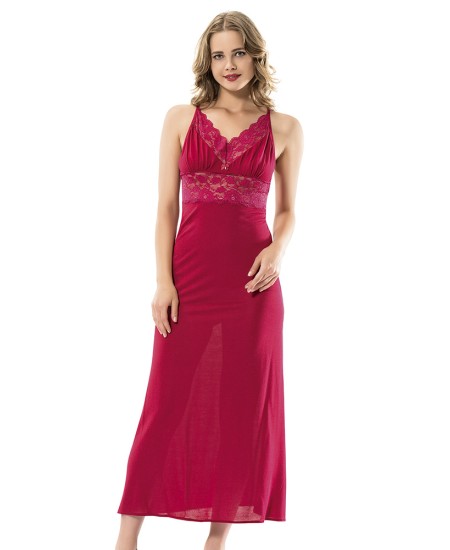 Cotton Long Nightgown Set Lingerie Natural Cotton 100% BORDEAUX Color MG-9911-BRD