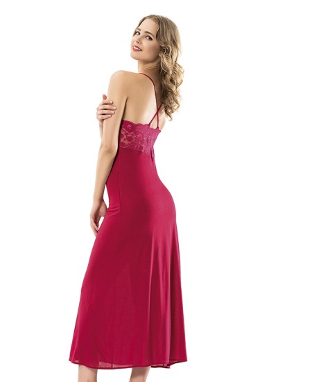 Cotton Long Nightgown Set Lingerie Natural Cotton 100% BORDEAUX Color MG-9911-BRD