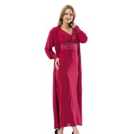 Cotton Long Nightgown Set Lingerie Natural Cotton 100% BORDEAUX Color MG-9911-BRD