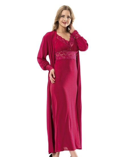 Cotton Bridal Nighty Six Pices Set Lingerie Natural Cotton 100% BORDEAUX Color MG-9915-BRD