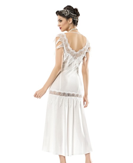 Cotton Long Nightgown Lingerie Natural Cotton 100% WHITE Color MG-9924-BYZ