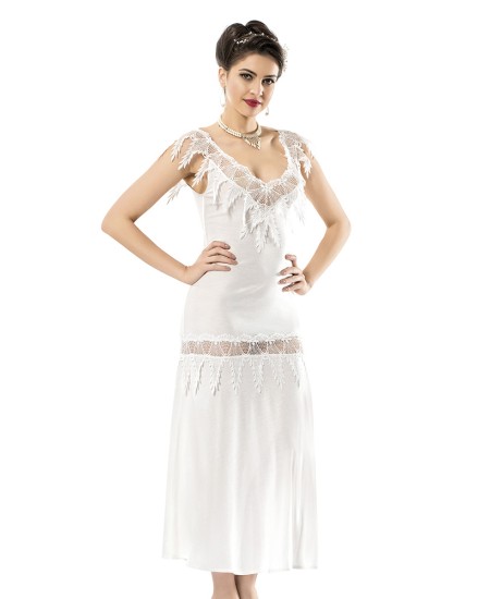 Cotton Long Nightgown Lingerie Natural Cotton 100% WHITE Color MG-9924-BYZ