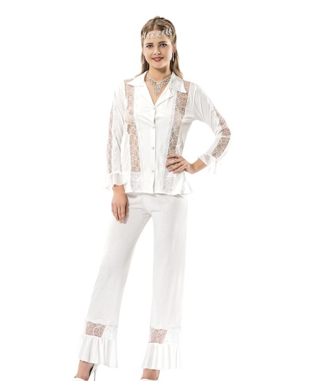 Cotton Bridal Nighty Six Pices Set Lingerie Natural Cotton 100% WHITE Color MG-9930-BYZ