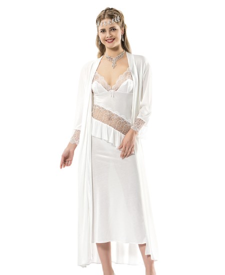 Cotton Bridal Nighty Six Pices Set Lingerie Natural Cotton 100% WHITE Color MG-9930-BYZ