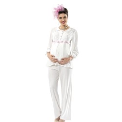 لانجري طقم بيجاما حوامل قطن طبيعي 100% لون أبيض وردي MG-9945-BYZ-PMB لانجري طقم بيجاما حوامل قطن طبيعي 100% لون أبيض وردي MG-9945-BYZ-PMB