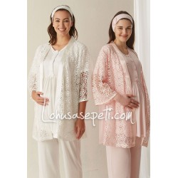 Haluk Bayram 3322 بيجاما حوامل 3 قطع - البودرة الوردي