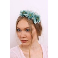 Lht 16071 تاج حوامل تركواز نمط ورد من الريش  Lht 16071 تاج حوامل تركواز نمط ورد من الريش