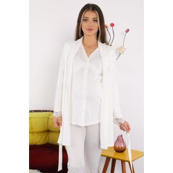 Marilyn 7066e بيجاما حوامل بيج فاتح نمط ورود  Marilyn 7066e بيجاما حوامل بيج فاتح نمط ورود