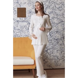 Mecit 5014e بيجاما حوامل بيج خافت ياقة جوبير - سكري Mecit 5014e بيجاما حوامل بيج خافت ياقة جوبير - سكري