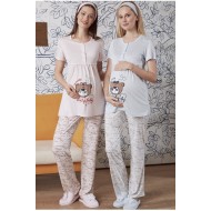 Mecit 5017pm بيجاما حوامل نمط الدب - زهري Mecit 5017pm بيجاما حوامل نمط الدب - زهري