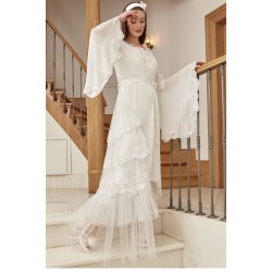 Mecit 5026e روب حوامل بيج خافت تنورة قماش تول - سكري Mecit 5026e روب حوامل بيج خافت تنورة قماش تول - سكري